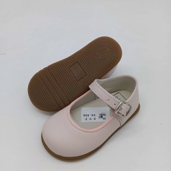 Merceditas hebilla respetuosa en piel color rosa