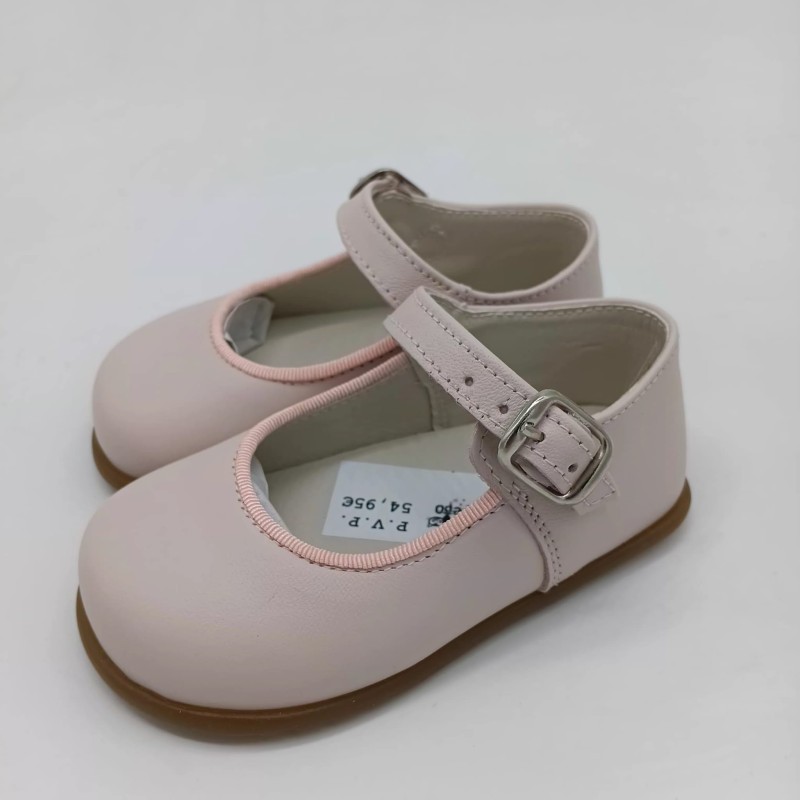 Merceditas hebilla respetuosa en piel color rosa