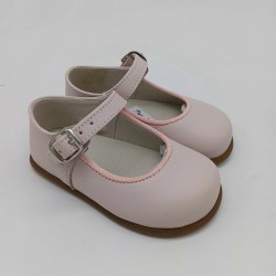 Merceditas hebilla respetuosa en piel color rosa