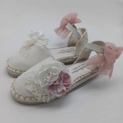 Alpargata ceremonia beige con rosa