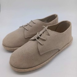 Alpargata cordones en piel serraje crudo