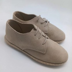 Alpargata cordones en piel serraje crudo