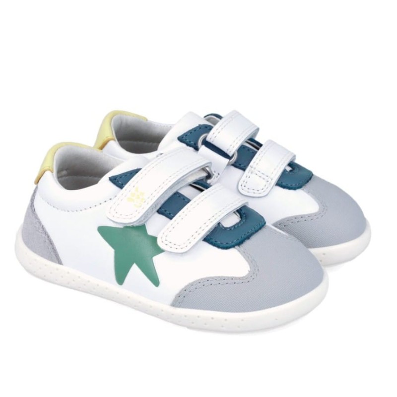 Zapatilla piel barefoot combinada