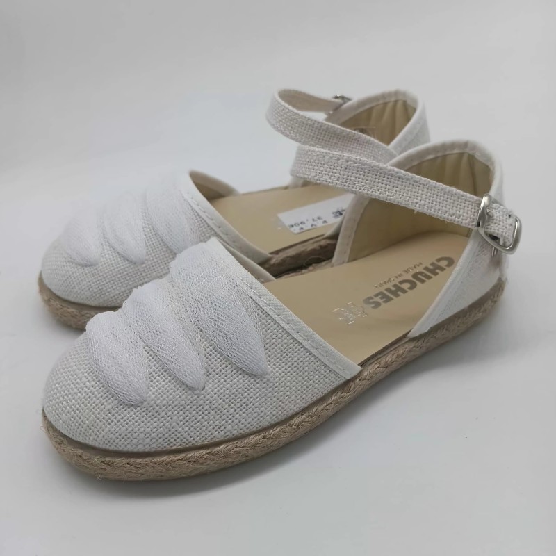 Alpargata lino blanco lazo al tono