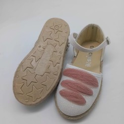 Alpargata lino blanco con lazo rosa