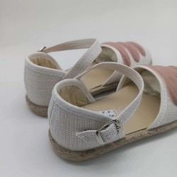 Alpargata lino blanco con lazo rosa