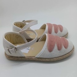 Alpargata lino blanco con lazo rosa