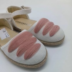 Alpargata lino blanco con lazo rosa