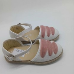 Alpargata lino blanco con lazo rosa