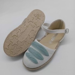 Alpargata lino blanco con lazo verde agua