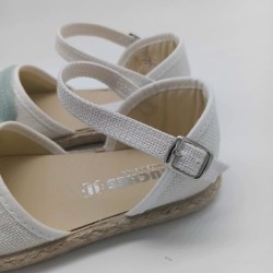 Alpargata lino blanco con lazo verde agua