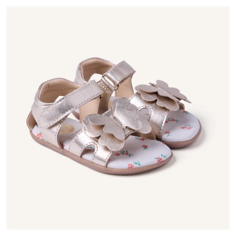 Sandalia Barefoot piel oro con mariposa