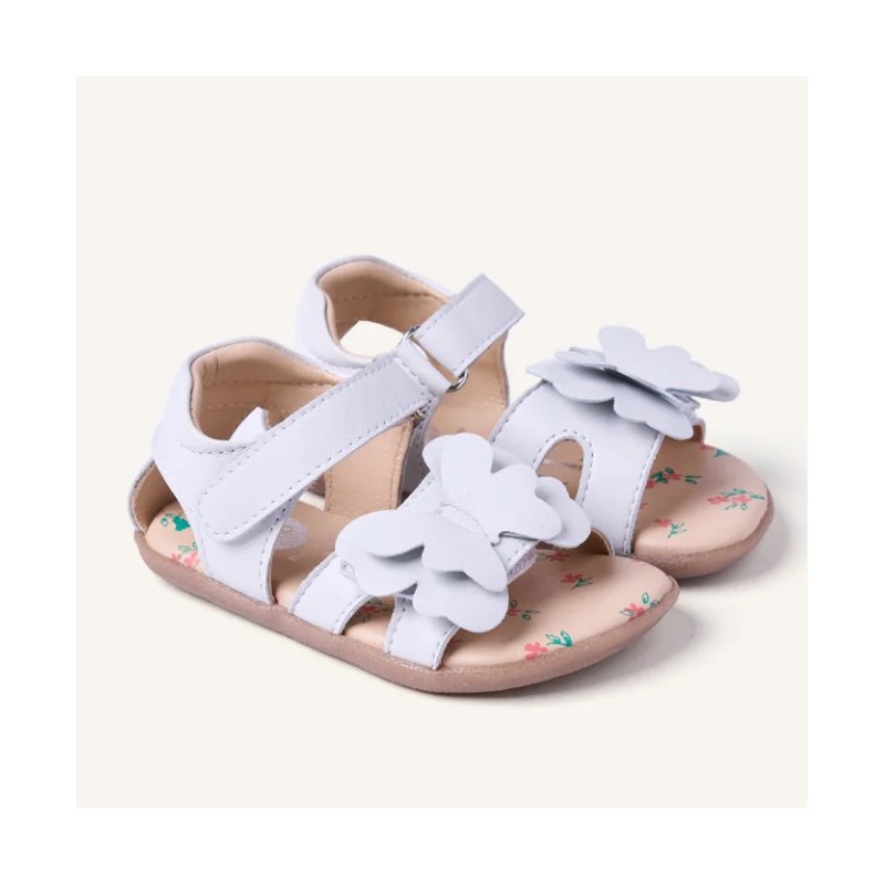Sandalia Barefoot piel blanca con mariposa