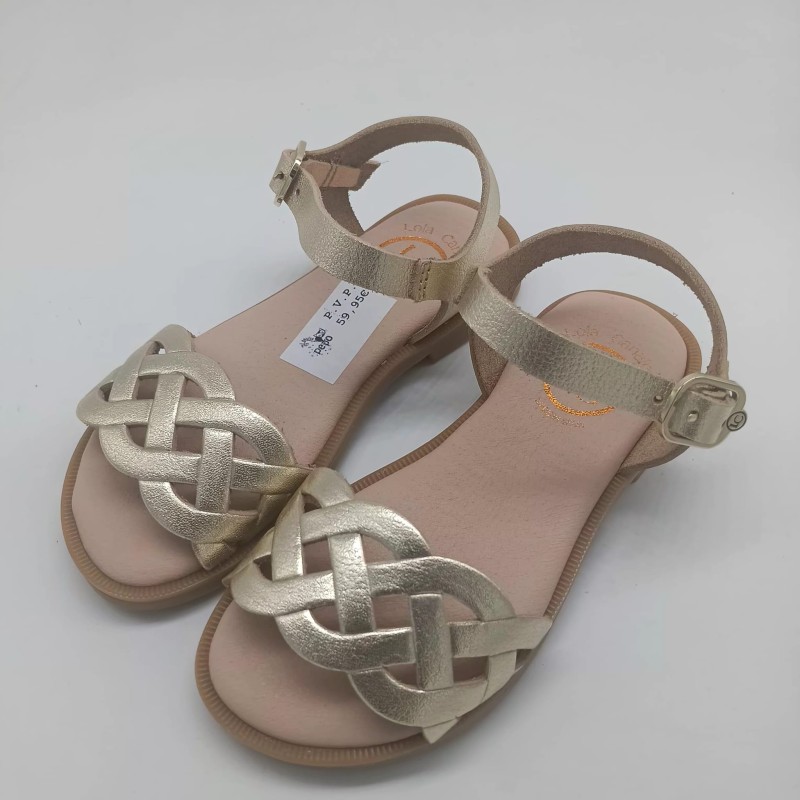 Sandalia de piel color champan