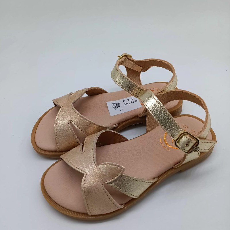 Sandalia de piel metalizada oro