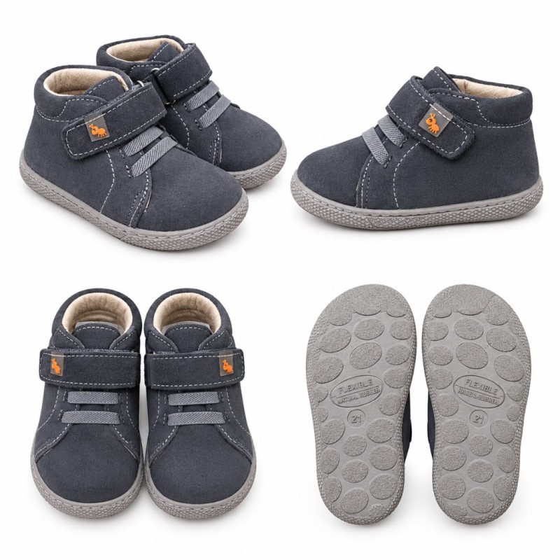 Botin Barefoot elasticos en serraje gris