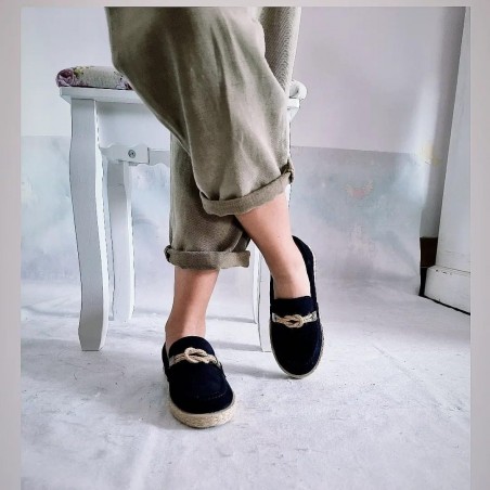 Mocasín serraje azul nudo marinero
