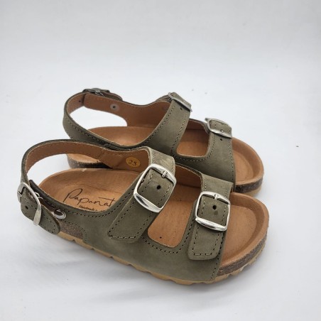 Sandalia bio en serraje kaki