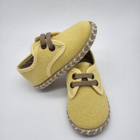Alpargata con cordones en lino amarillo, verde agua y verde militar