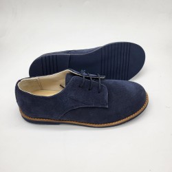 Zapato oxford en piel serraje azul marino
