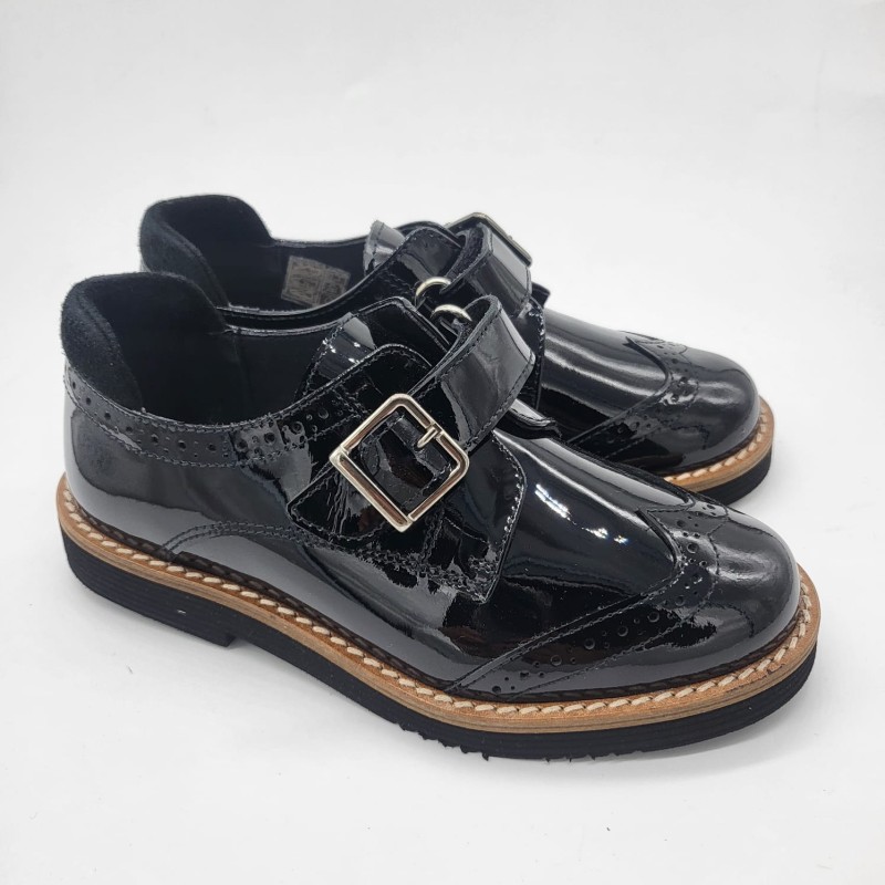 Zapato oxford piel charol negro