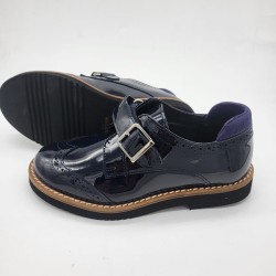 Zapato oxford piel charol azul