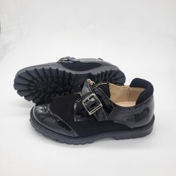 Zapato oxford piel charol y serraje negro