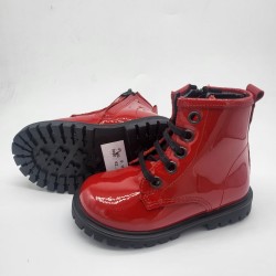 Bota militar en piel charol rojo