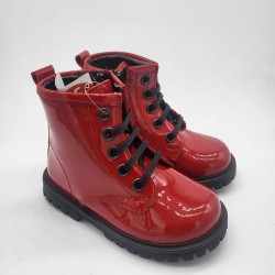 Bota militar en piel charol rojo