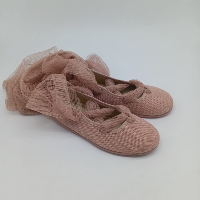 Bailarina lino rosa empolvado con lazo