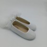 Zapatilla mercedes en lino blanco con lazo